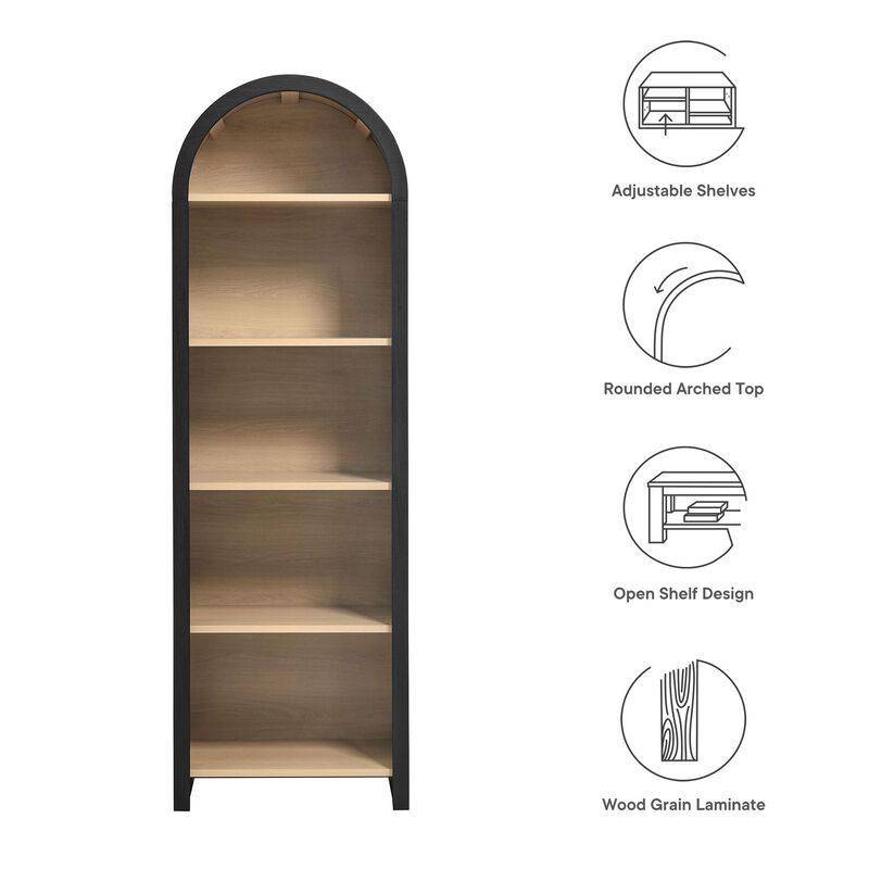 Modway Evie Modern Arched Narrow Bookcase in Black - 71 Inch Open Shelf Display Cabinet - Stylish 5-Tier Bookshelf for Living Room, Dining Room, or Home Office image number 3