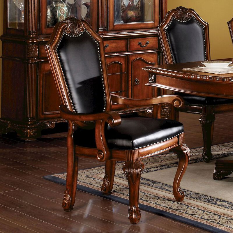 Simple Relax Set of 2 Black PU Upholstered Dining Armchairs in Cherry Finish image number 4