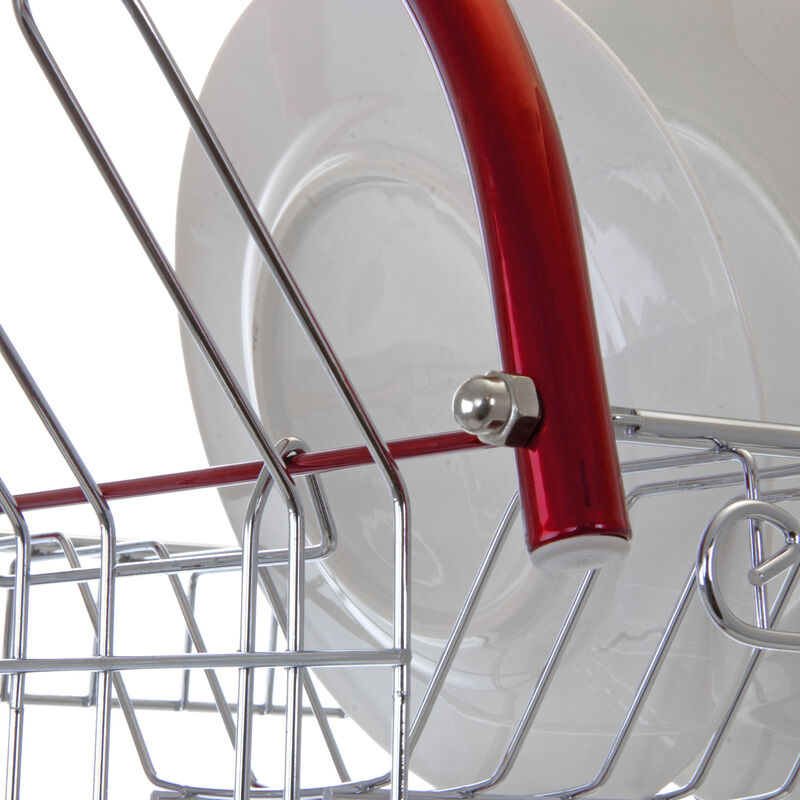 MegaChef 16 Inch Two Shelf Iron Wire Dish Rack in Red