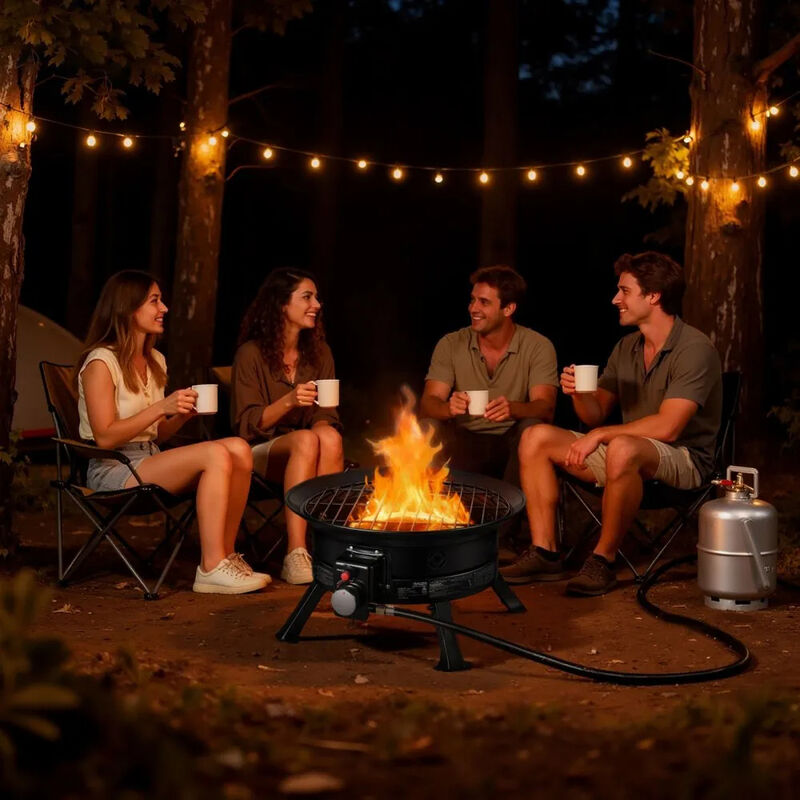 Portable Gas Fire Pit 53000 BTU with Folding Legs Grill Grate for Patio Camping Deck-Black image number 1