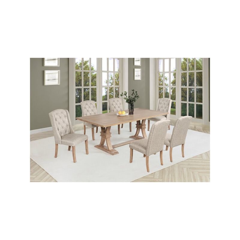 Best Quality Furniture 7 Piece Traditional Dining Table With Beige Side Chairs