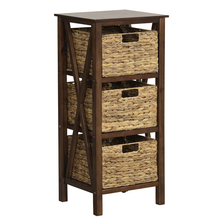Nightstand with 2/3 Seagrass Baskets Narrow X-Design-4 Tier
