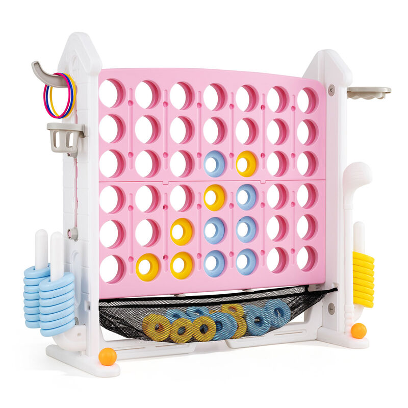 Portable 4 in 1 Row Connect Game with Mesh Net and Adjustable Height image number 0