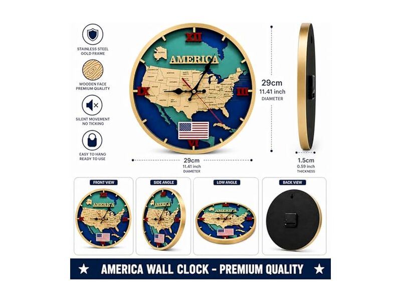 Wooden Map Handcrafted Layer Laser Cut Wall Clock 4 Inch Silent Non Ticking Wood image number 1