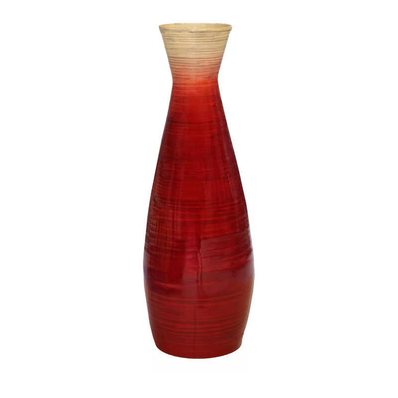28" Bamboo Floor Vase Handmade Glossy Red Vase image number 0