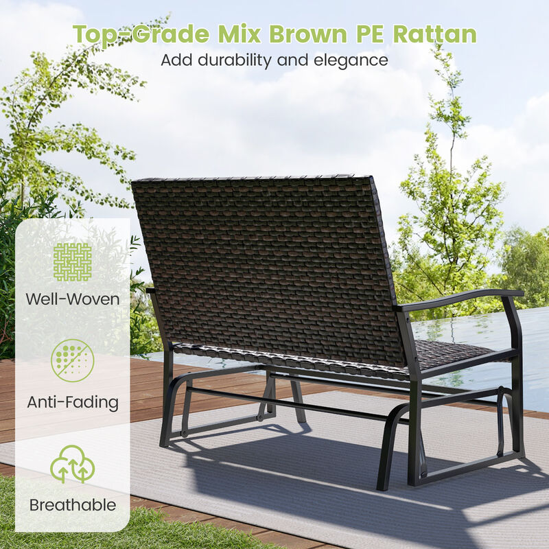 All Weather Outdoor 2-Person Swing Glider Bench with Quick Dry Foam Seat-Brown image number 5