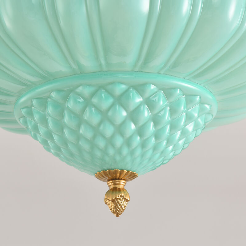 13" Schoolhouse Gold Pendant Light with Mint Green Milk Glass Shade and Adjustable Rod for Bedroom, Living Room or Dining Room image number 8