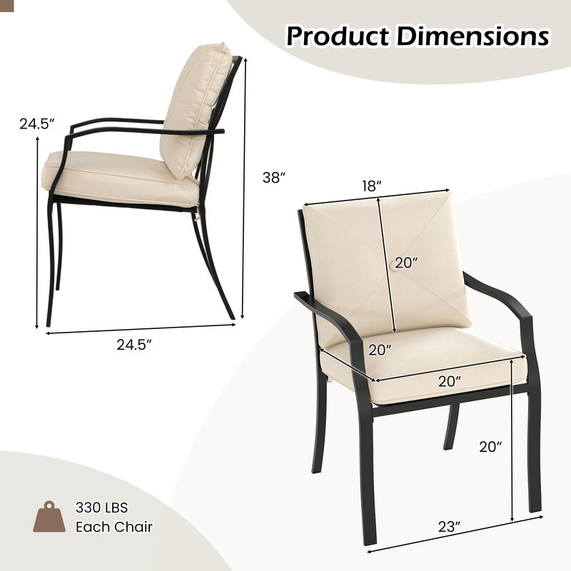 Set of 2 Outdoor Dining Chairs with Cushioned Seats and Rustproof Metal Frame