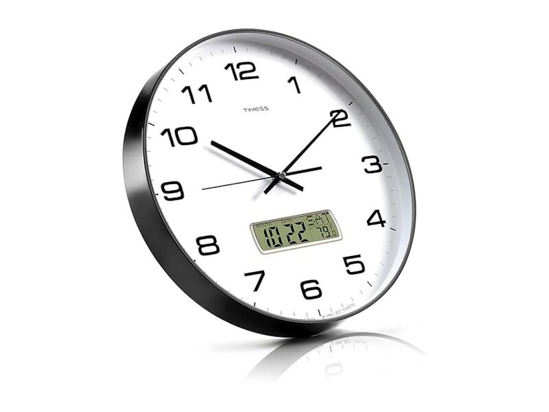LCD Display Perpetual Calendar Temperature Wall Clock 12 Inch Silent Non Ticking image number 3