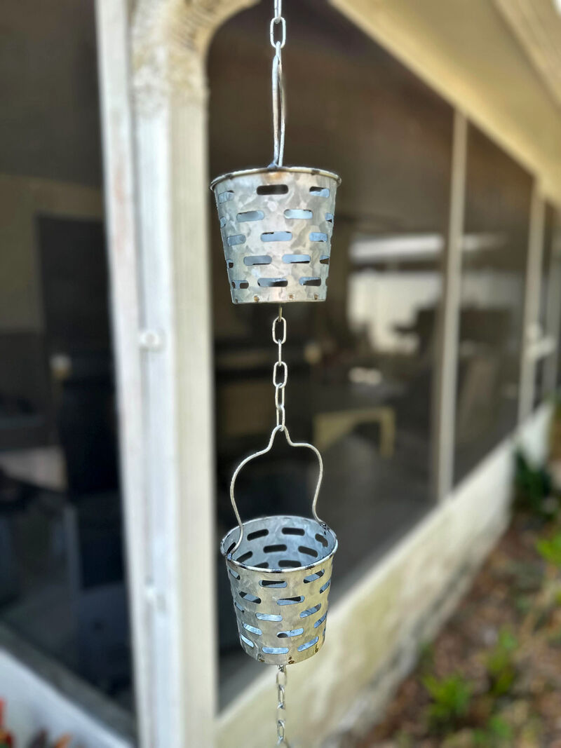 74 Inch Galvanized Metal Olive Bucket Rain Chain Gutter Home Downspout Accent image number 6