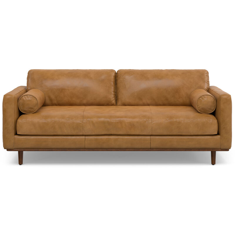 Morrison 89 inch Wide Mid-Century Modern Sofa in Sienna Top Grain Genuine Leather