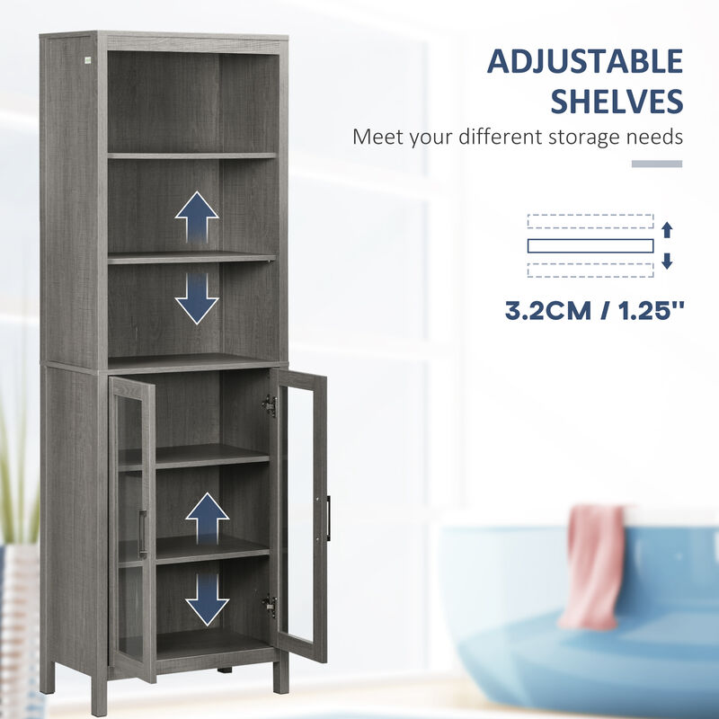 Tall Bathroom Storage Cabinet, Linen Tower with Adjustable Shelves, Grey
