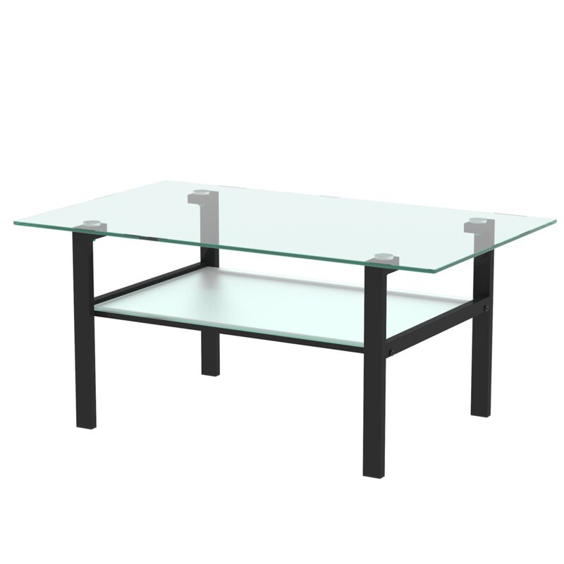 Transparent glass black coffee table, modern simple, living room coffee table, side center table