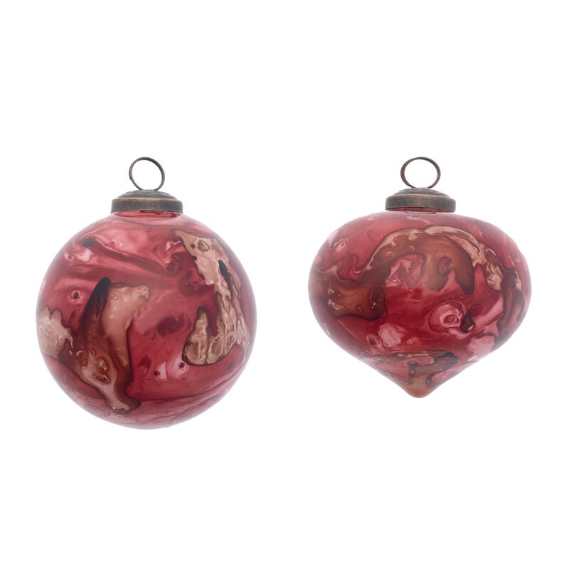 Marbled Glass Bauble Ornaments (Set of 6) &ndash; Unique Hand-Painted Christmas Ornaments for Tree & Wreath