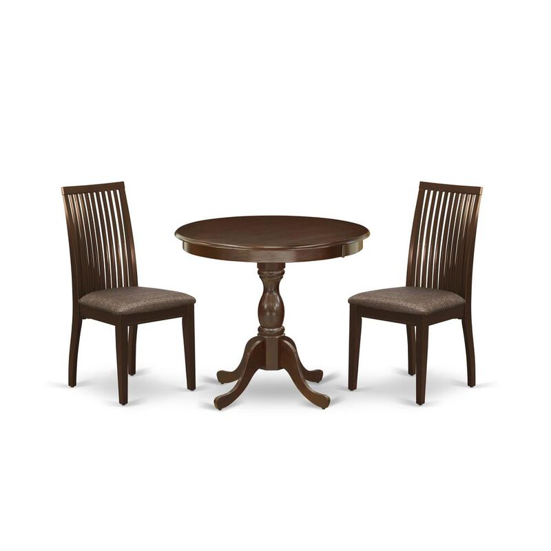 AMIP3-MAH-C 3 Piece Dining Table Set - 1 Modern Kitchen Table and 2 Mahogany Kitchen Chair - Mahogany Finish