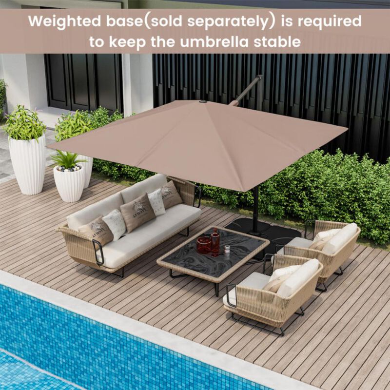 Hivvago 9.5 Feet Square Patio Cantilever Umbrella with 360&deg; Rotation