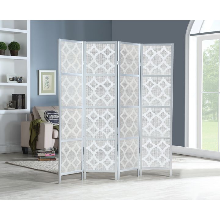 Streamdale Quarterfoil infused Diamond Design 4-Panel Room Divider, Silver