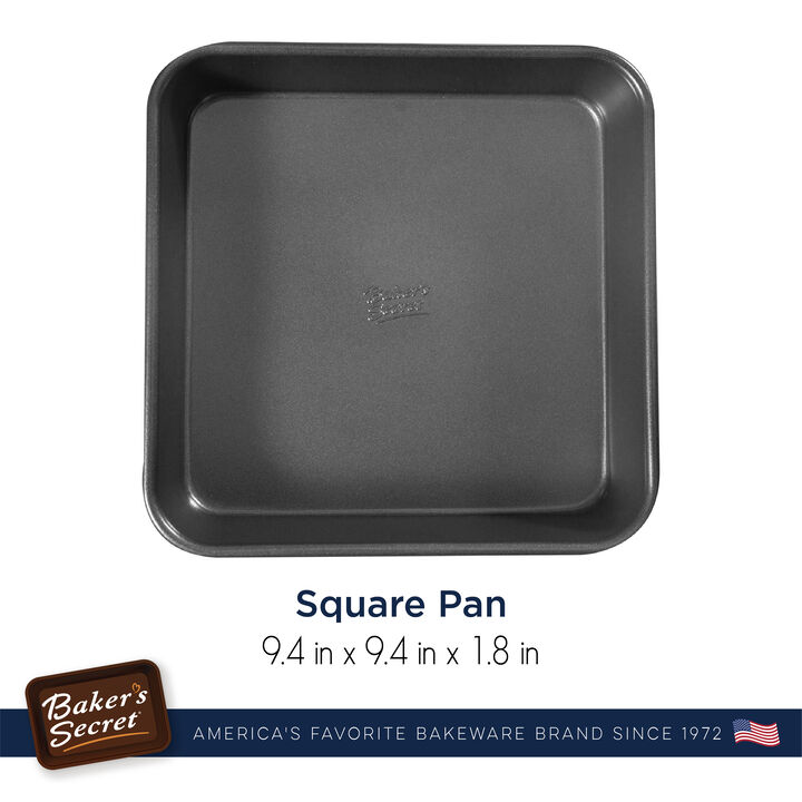 Baker's Secret Square Pan 9.4", Cake Pan Nonstick Coating, Heavy Gauge Carbon Steel, Dark Gray, Baking Essentials, Advanced Collection
