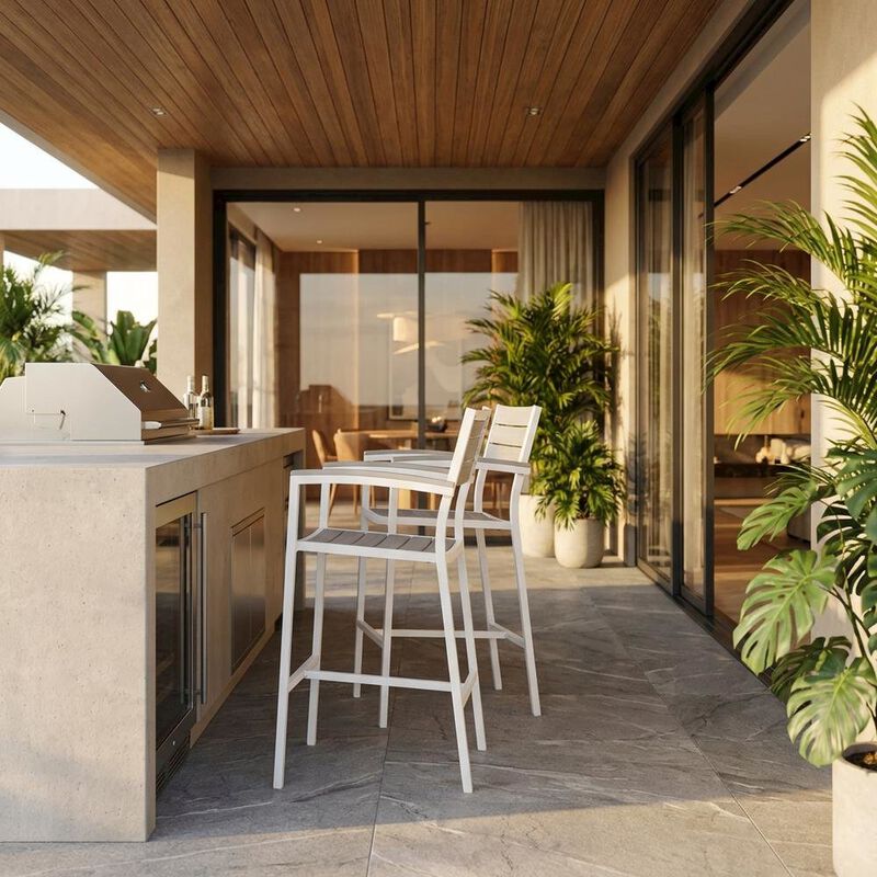 Outdoor Patio Bar Stool Set Of 2 With Armrests And Sturdy Construction image number 5