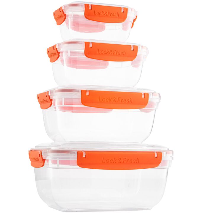 Set of 4 Rectangular Sealed Containers, Orange