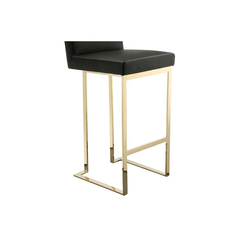 Pangea Home Dexter Bar Stool Faux Leather Black & Gold