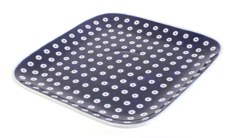 Blue Rose Polish Pottery Small Dots Large Square Plate