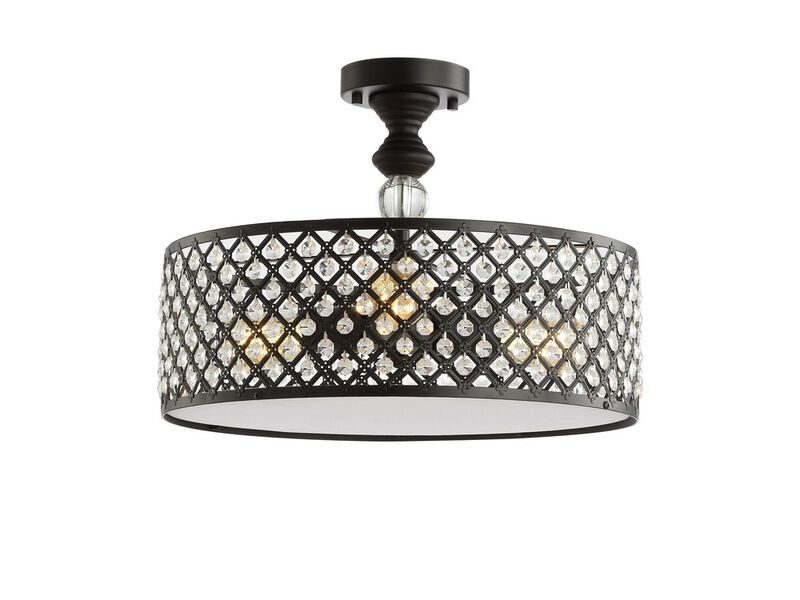 Elise 3-Light Crystal/Metal Drum Semi-Flush Mount