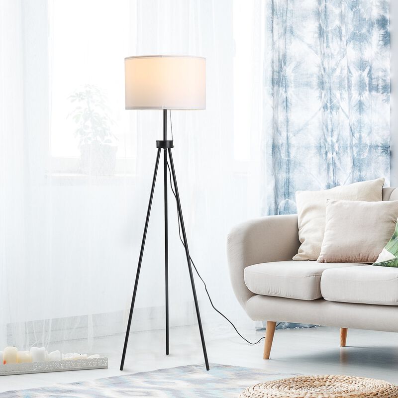 59.75" Floor Lamp Standing Lamp Fabric Lampshade E26 Lamp Holder Steel Tripod Living Room Black