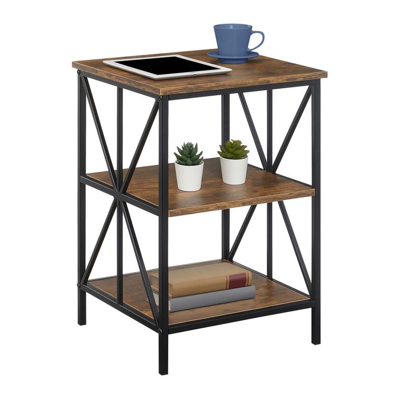 Convenience Concepts Tucson Starburst End Table with Shelves, Barnwood/Black