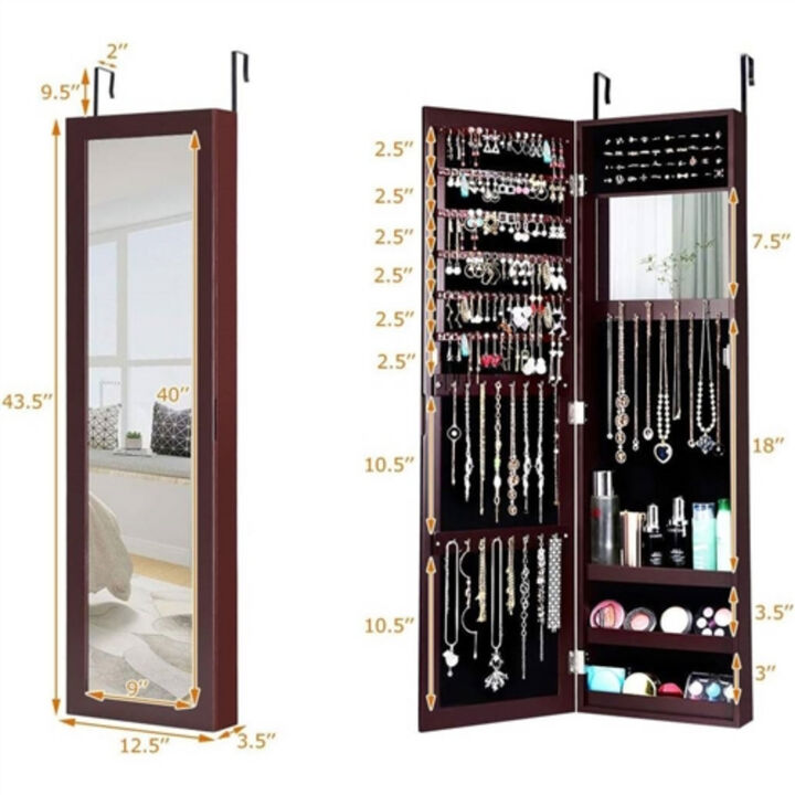 2-in-1 Wall or Door Mounted Jewelry Organizer Full Length Mirror
