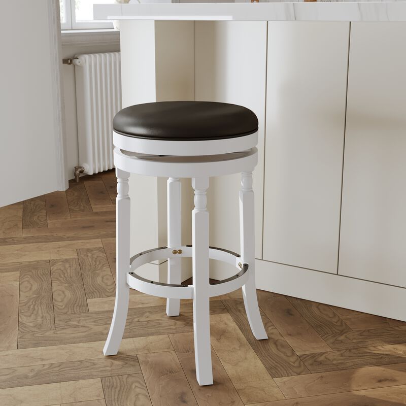 Streamdale 30" Barstool, White Finish, Black Leather Seat