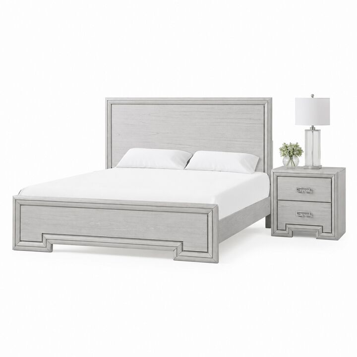 Queen Bedroom Set, White, Nickel Wood, 2 Piece Set with Nightstand