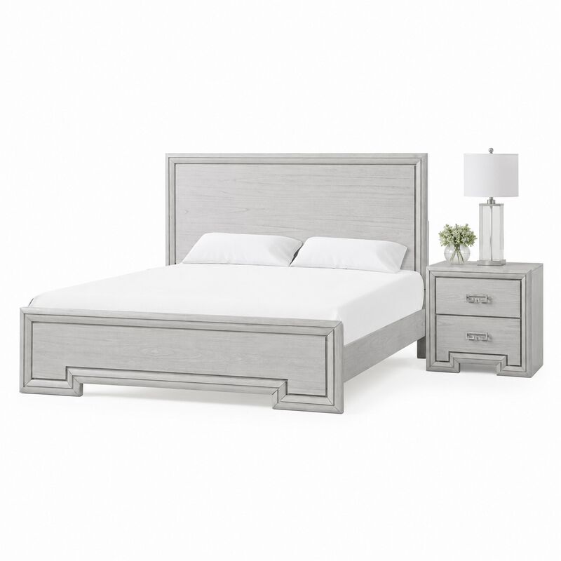 Queen Bedroom Set, White, Nickel Wood, 2 Piece Set with Nightstand image number 0