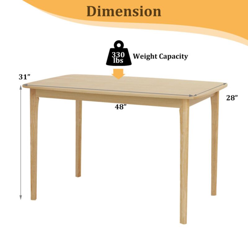 Hivvago 48 Inch Solid Wood Dining Table with Rubber Wood Supporting Legs for Kitchen Dining Room