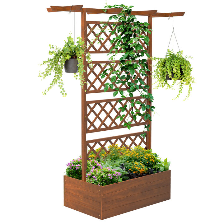 Outsunny Wood Planter with Trellis, Raised Garden Bed Privacy Screen Planter Box for Climbing Plants, Vines, Vegetables, Flowers