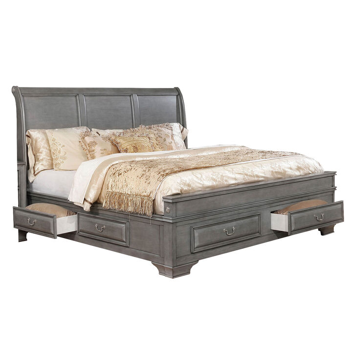 Wooden Queen Size Bed with Spacious Storage Drawers, Gray