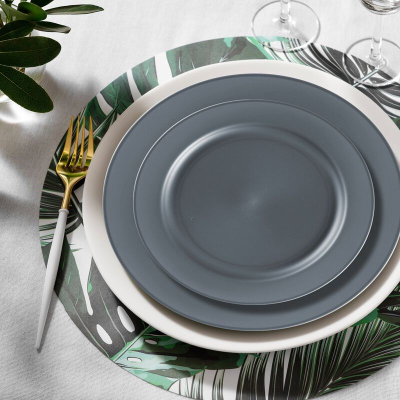Matte Charcoal Gray Round Plastic Dinnerware Value Set (40 Sets) image number 8