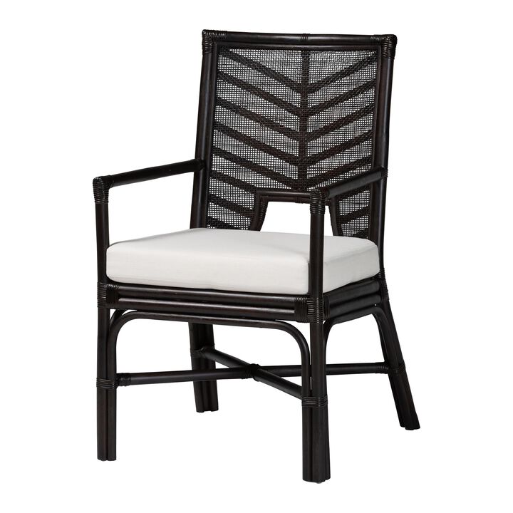 bali & pari Oscar Natural Rattan Dining Chair - Handwoven Wicker Accent Chair with Chevron Back and Armrests for Kitchen or Dining Room