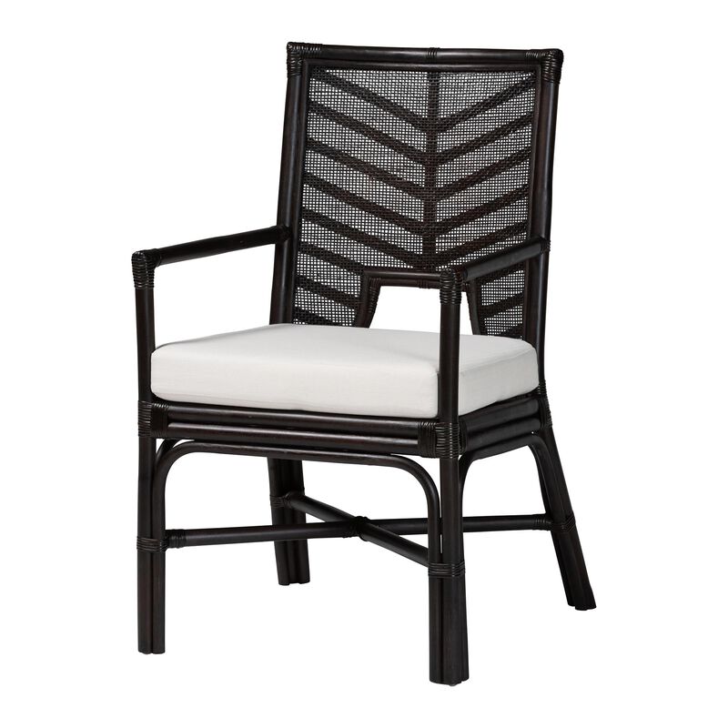 bali & pari Oscar Natural Rattan Dining Chair - Handwoven Wicker Accent Chair with Chevron Back and Armrests for Kitchen or Dining Room image number 0