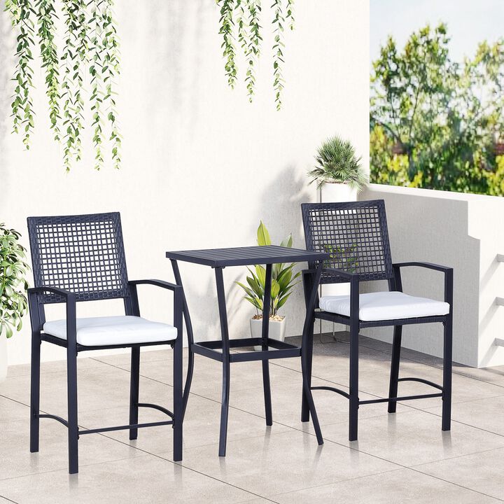 Rattan Alfresco Bar: 3-Piece Wicker Patio Set with Cushions for Backyard