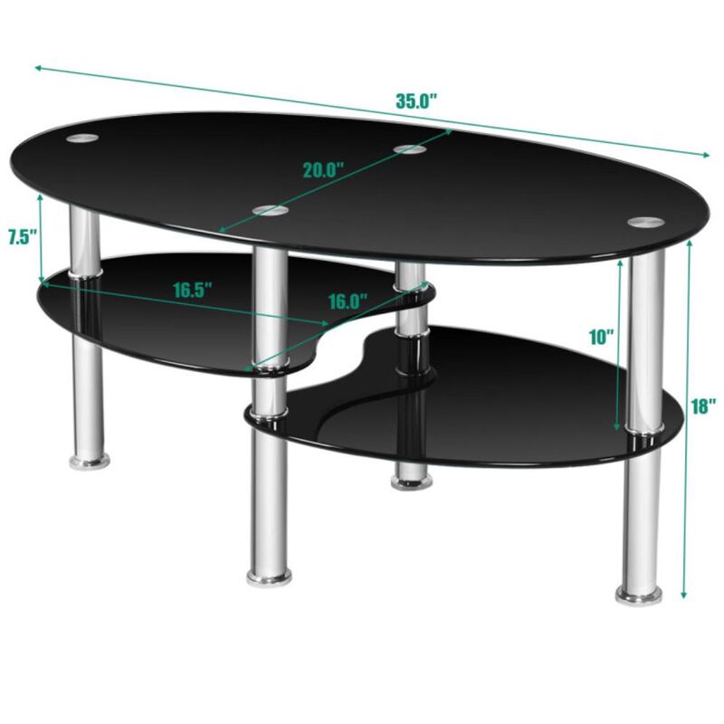 Hivvago Tempered Glass Oval Side Coffee Table
