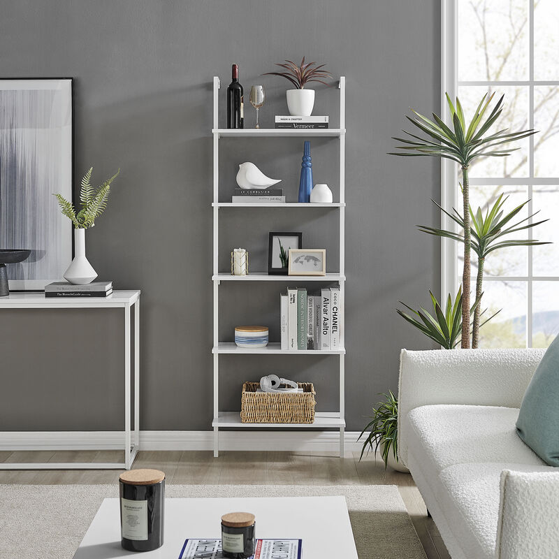 Everett 5-Tier Open Display Stand Wall Mount Modern Metal Frame Ladder Shelf image number 2