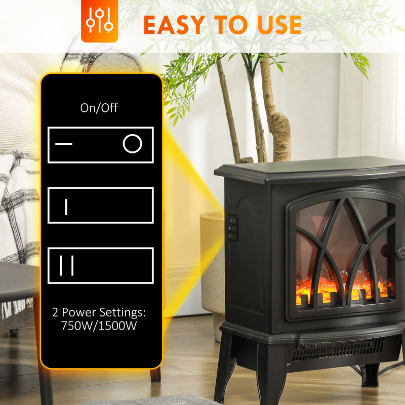 Portable Electric Fireplace Stove, 18" Freestanding Fireplace Heater with Realistic Flame, Overheating Protection, image number 5