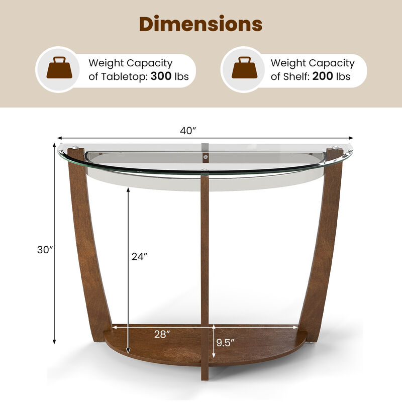 Modern 2-Tier Console Table with Tempered Glass Top and Open Storage image number 2