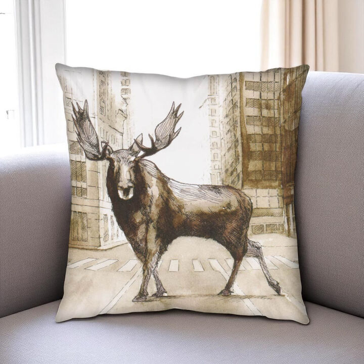 HomeRoots 18" Brown And Cream Moose Linen Throw Pillow Cover