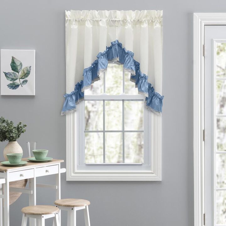 Ellis Curtain Madelyn Ruflled Victorian 1.5" Rod Pocket Swag for Windows Lace Edge 82" x 38" Slate