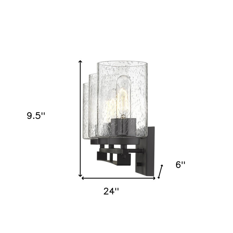 Hivvago Bronze Metal and Textured Glass Three Light Wall Sconce