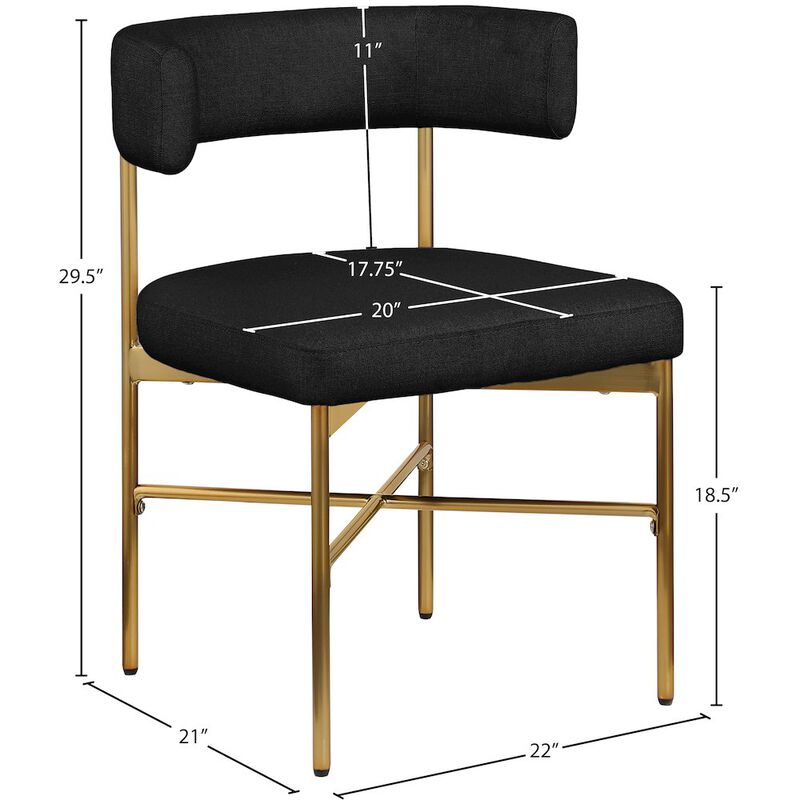 Meridian Furniture Rivage Black Durable Linen Textured Fabric Dining Chair, Set of 2