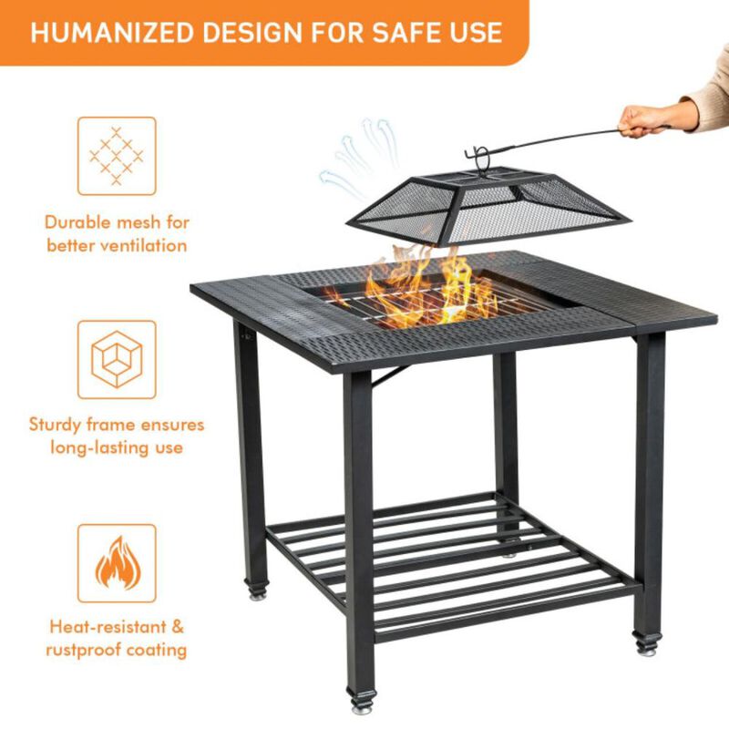 Hivvago Outdoor Fire Pit Dining Table with Cooking BBQ Grate