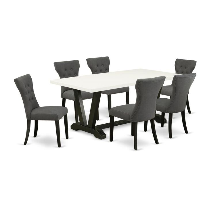 East West Furniture V626Ga650-7 - 7-Piece Dining Room Set - 6 Parson Dining Chairs and Dining Room Table Solid Wood Structure